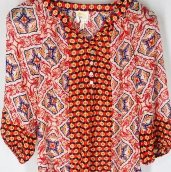 Fig and Flower Anthropologie Blouse Top Size Small Geometric Button V Neck - Picture 4 of 12